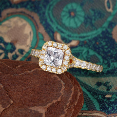 Princess Cut Moissanite Engagement Ring Halo Half Eternity Pave Band