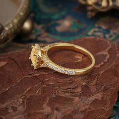 Princess Cut Citrine Engagement Ring Halo Half Eternity Pave Band
