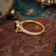 Princess Cut Black Onyx Engagement Ring Halo Half Eternity Pave Band