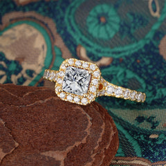 Princess Cut  Lab Diamond Engagement Ring Halo Half Eternity Pave Band