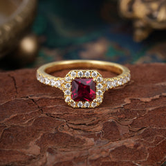 Princess Cut Ruby Engagement Ring Halo Half Eternity Pave Band