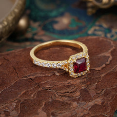 Princess Cut Ruby Engagement Ring Halo Half Eternity Pave Band