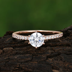 Classic Round Cut Moissanite Engagement Ring Pave Bridal Ring