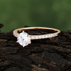 Classic Round Cut Moissanite Engagement Ring Pave Bridal Ring