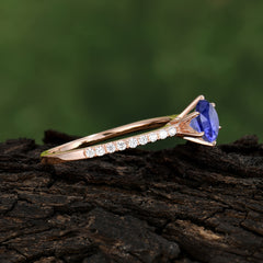 Classic Round Cut Tanzanite Engagement Ring Pave Bridal Ring