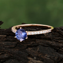 Classic Round Cut Tanzanite Engagement Ring Pave Bridal Ring