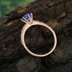 Classic Round Cut Tanzanite Engagement Ring Pave Bridal Ring