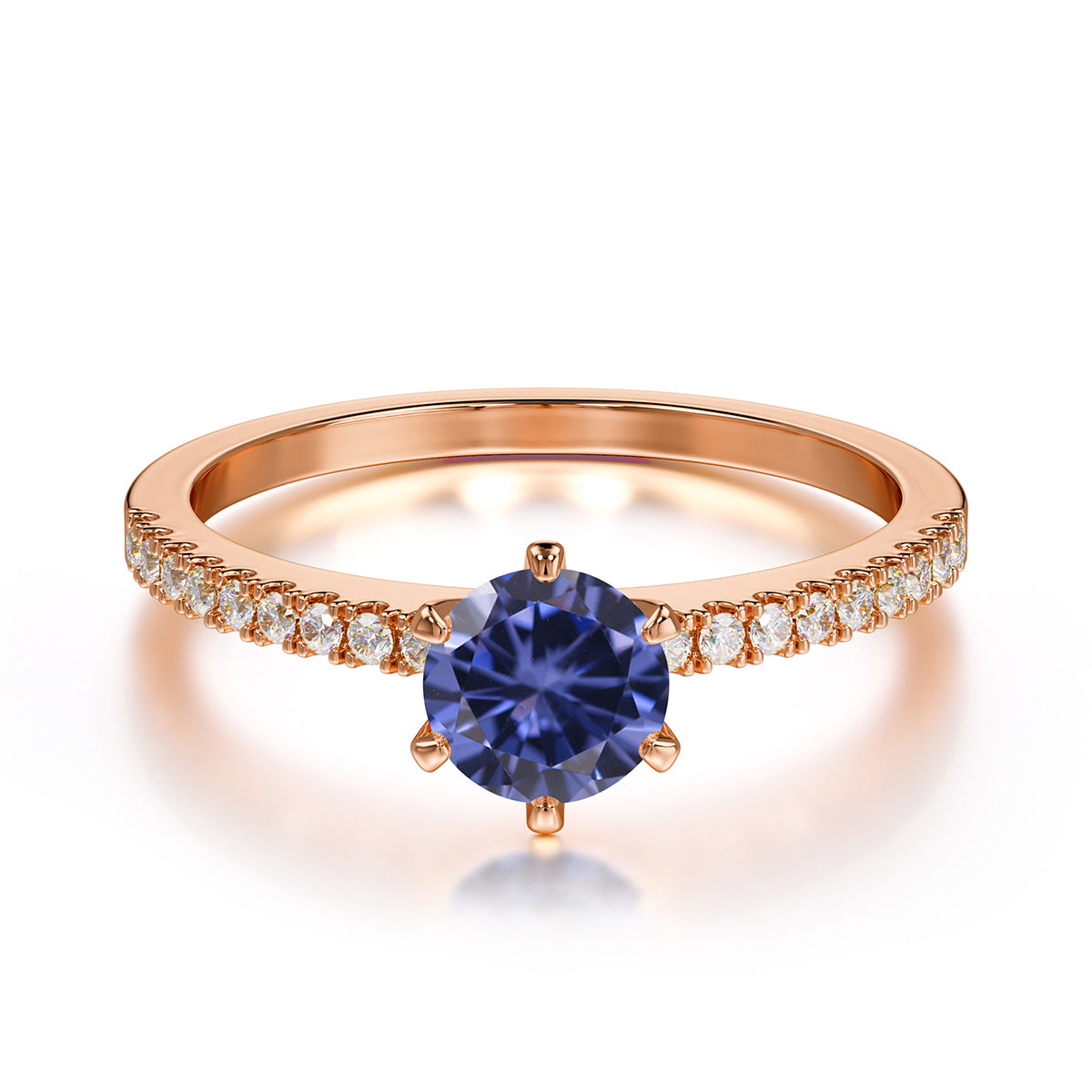 Classic Round Cut Tanzanite Engagement Ring Pave Bridal Ring