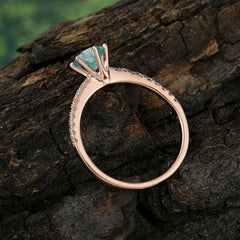 Classic Round Cut Moss Agate Engagement Ring Pave Bridal Ring