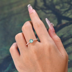 Classic Round Cut Moss Agate Engagement Ring Pave Bridal Ring