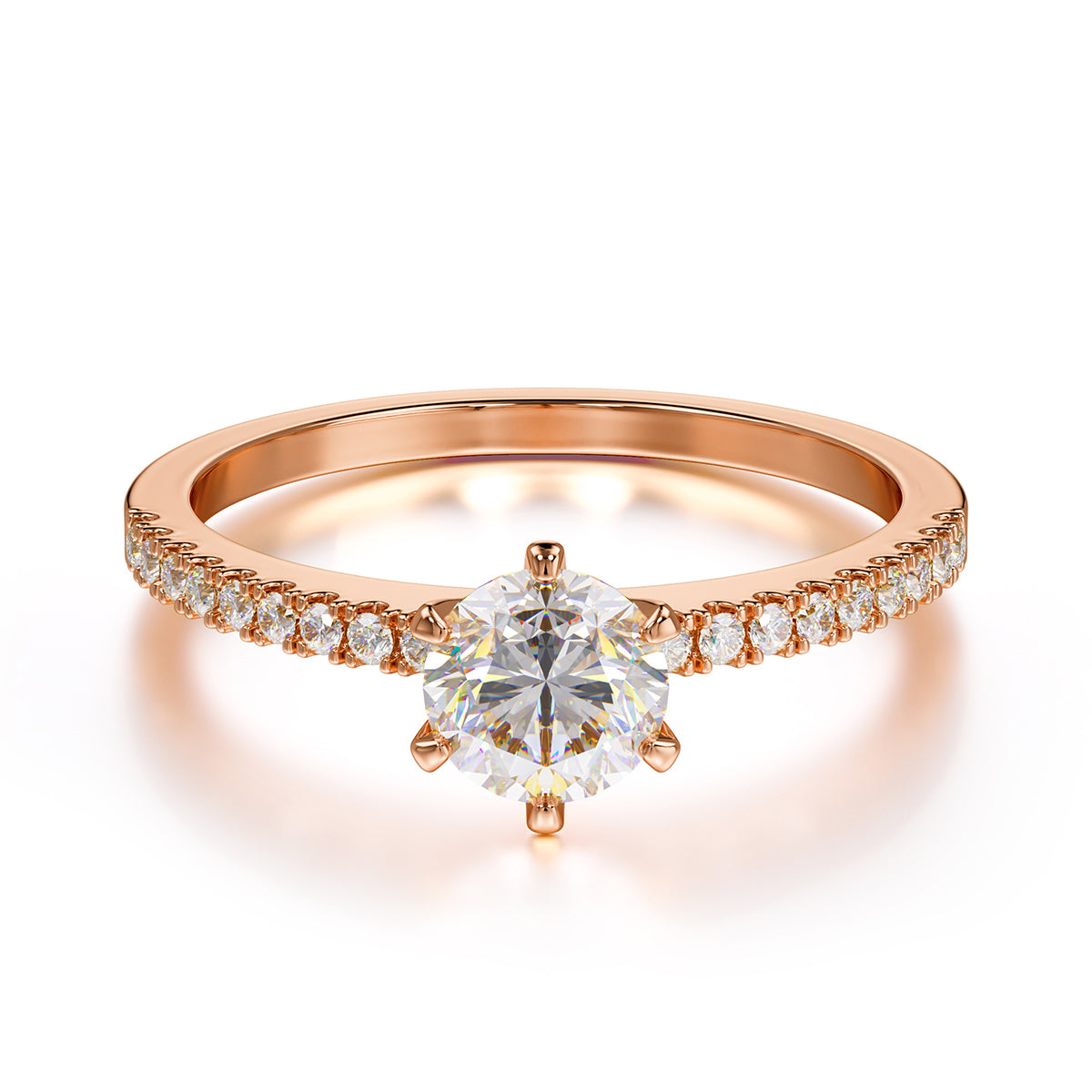 Classic Round Cut Moissanite Engagement Ring Pave Bridal Ring