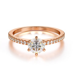 Classic Round Cut Moissanite Engagement Ring Pave Bridal Ring