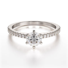 Classic Round Cut Moissanite Engagement Ring Pave Bridal Ring