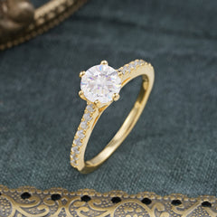Classic Round Cut Moissanite Engagement Ring Pave Bridal Ring