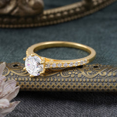 Classic Round Cut Moissanite Engagement Ring Pave Bridal Ring