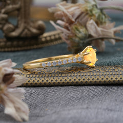 6-Prong Classic Round Cut Citrine Engagement Ring Pave Bridal Ring