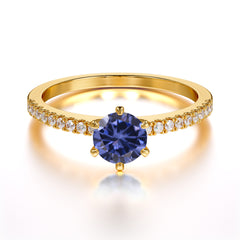 Classic Round Cut Tanzanite Engagement Ring Pave Bridal Ring