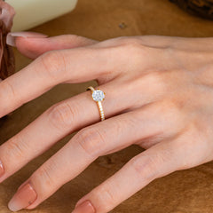 6-Prong Classic Round Cut Lab Diamond Engagement Ring Pave Bridal Ring