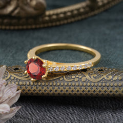 6-Prong Classic Round Cut Garnet Engagement Ring Pave Bridal Ring
