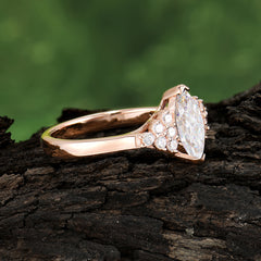 1CT Marquise Cut Moissanite Cluster Engagement Anniversary Ring