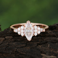 1CT Marquise Cut Moissanite Cluster Engagement Anniversary Ring