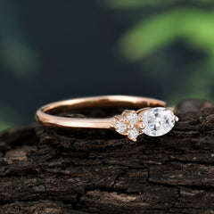 0.5 Carat Oval Cut Moissanite with Side Stone Unique Promise Ring for Women