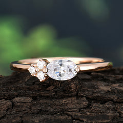 0.5 Carat Oval Cut Moissanite with Side Stone Unique Promise Ring for Women