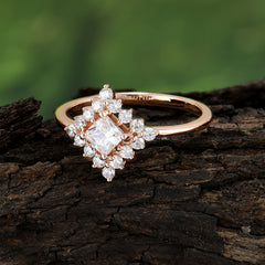 Vintage Princess Cut Cluster Moissanite Promise Ring Halo Bridal Ring