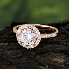 1.5 Carat Round Cut Halo Cluster Moissanite Wedding Ring Pave Flower Promise Ring