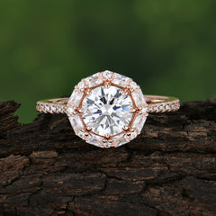 1.5 Carat Round Cut Halo Cluster Moissanite Wedding Ring Pave Flower Promise Ring