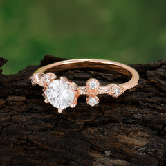 Round Cut Moissanite Engagement Ring Unique Distance Band Ring
