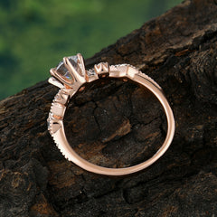 Round Cut Moissanite Engagement Ring Unique Distance Band Ring