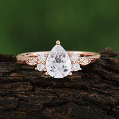 Pear Cut Classic Lab Grown Moissanite Engagement Ring with Side Stone