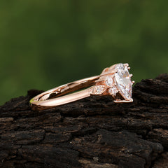 Pear Cut Classic Lab Grown Moissanite Engagement Ring with Side Stone