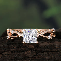 Princess Cut 1 Carat Moissanite Engagement Ring Nature Inspired Twisted Infinity Leaf Ring