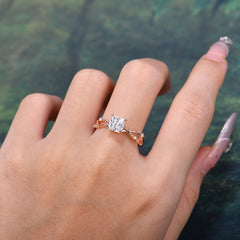 Princess Cut 1 Carat Moissanite Engagement Ring Nature Inspired Twisted Infinity Leaf Ring