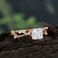 Princess Cut 1 Carat Moissanite Engagement Ring Nature Inspired Twisted Infinity Leaf Ring
