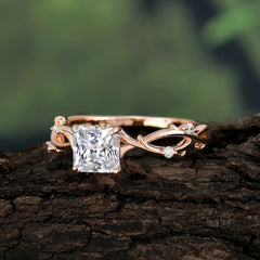 Princess Cut 1 Carat Moissanite Engagement Ring Nature Inspired Twisted Infinity Leaf Ring