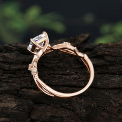 Princess Cut 1 Carat Moissanite Engagement Ring Nature Inspired Twisted Infinity Leaf Ring