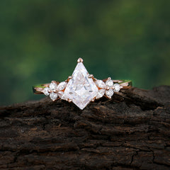 Blossom Kite Cut 2 Carat Moissanite Ring Nature Inspired Cluster Leaf Ring