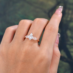 Blossom Kite Cut 2 Carat Moissanite Ring Nature Inspired Cluster Leaf Ring
