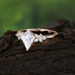 Blossom Kite Cut 2 Carat Moissanite Ring Nature Inspired Cluster Leaf Ring