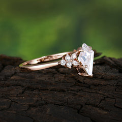 Blossom Kite Cut 2 Carat Moissanite Ring Nature Inspired Cluster Leaf Ring