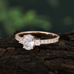 1 Carat Oval Cut Three Stone Moissanite Promise Ring Classic Wedding Ring