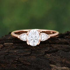 1 Carat Oval Lab Grown Moissanite Engagement Ring Three Stone Wedding Ring