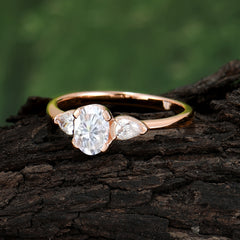 1 Carat Oval Lab Grown Moissanite Engagement Ring Three Stone Wedding Ring