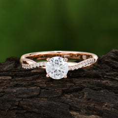 Classic Round Cut Moissanite Engagement Ring with Twisted Band