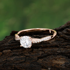 Classic Round Cut Moissanite Engagement Ring with Twisted Band