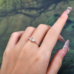 Pear Shaped Moissanite Promise Wedding Band Ring with Three Round Stone