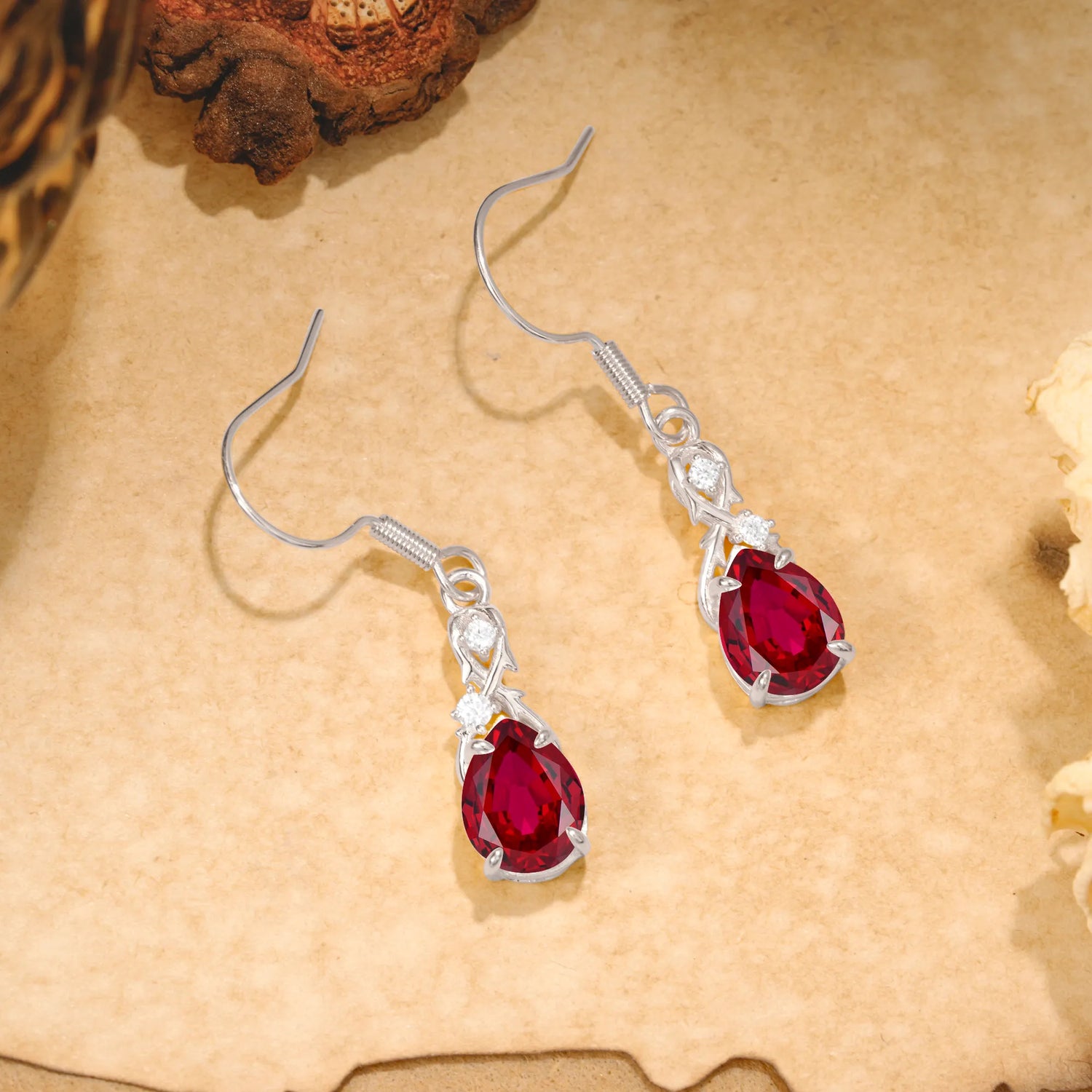 Elegant Pear Cut Lab Grown Ruby Earrings